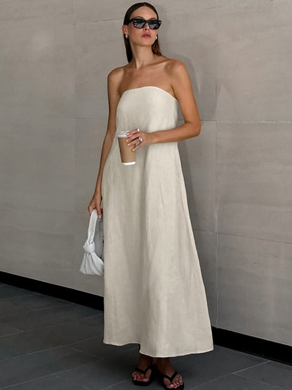 Cotton Blend Temperament Tube Top Loose-fit Home Vacation Mini&Short Dresses