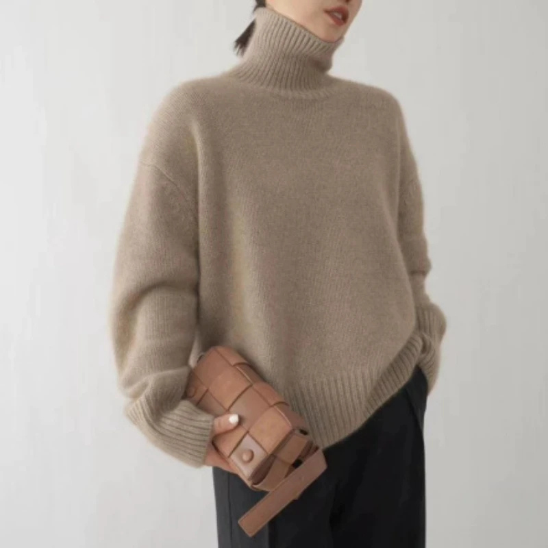 Jersey de punto de cuello alto de corte holgado para mujer | Ideal para otoño/invierno
