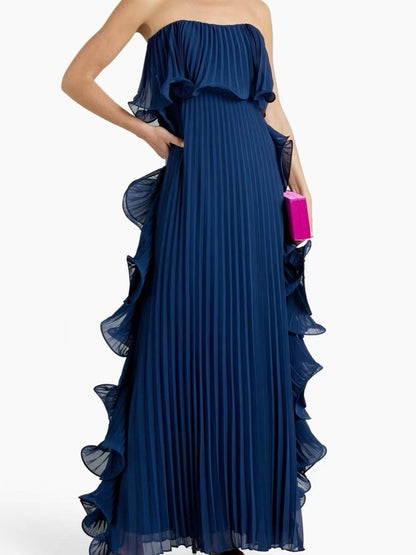 Pleated Strapless Maxi Dress