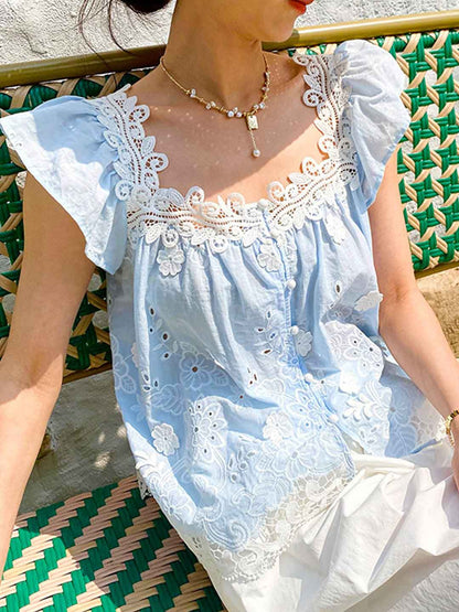 Sydney Vacation Square Neck Crochet Embroidered Top