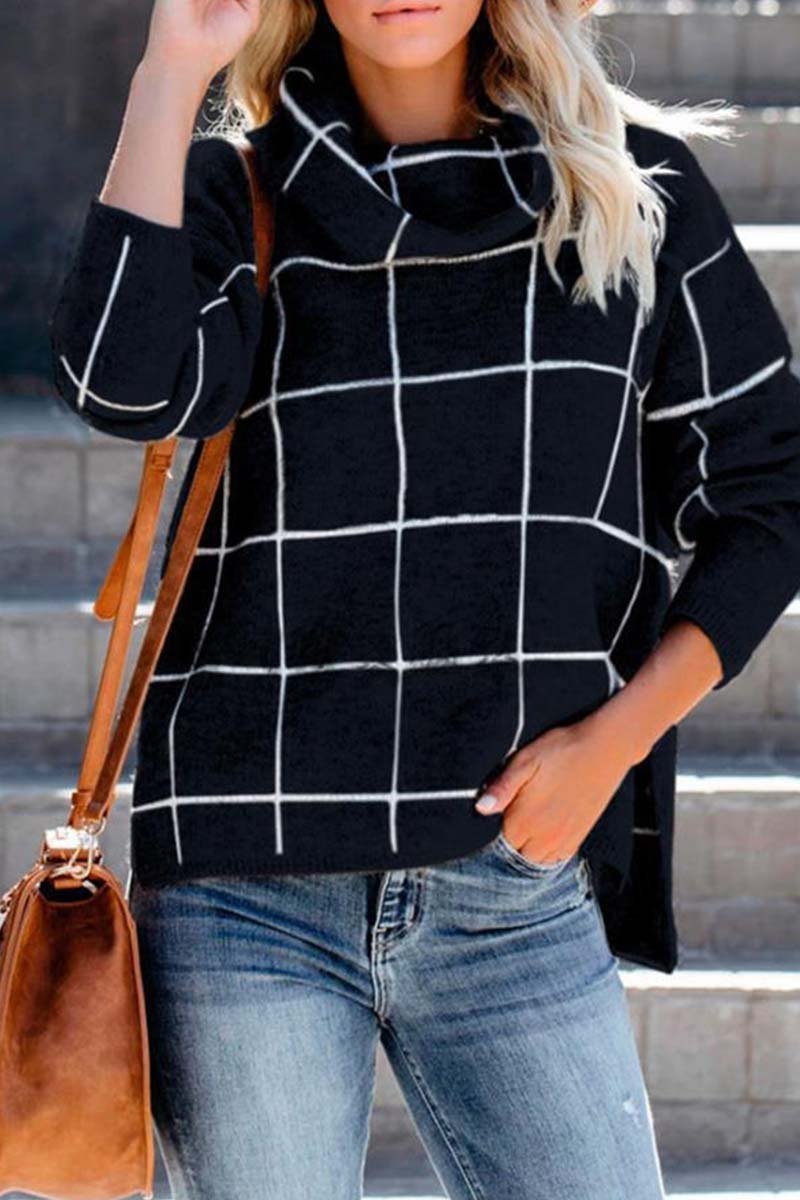 Turtleneck Plaid Sweater(5 Colors)