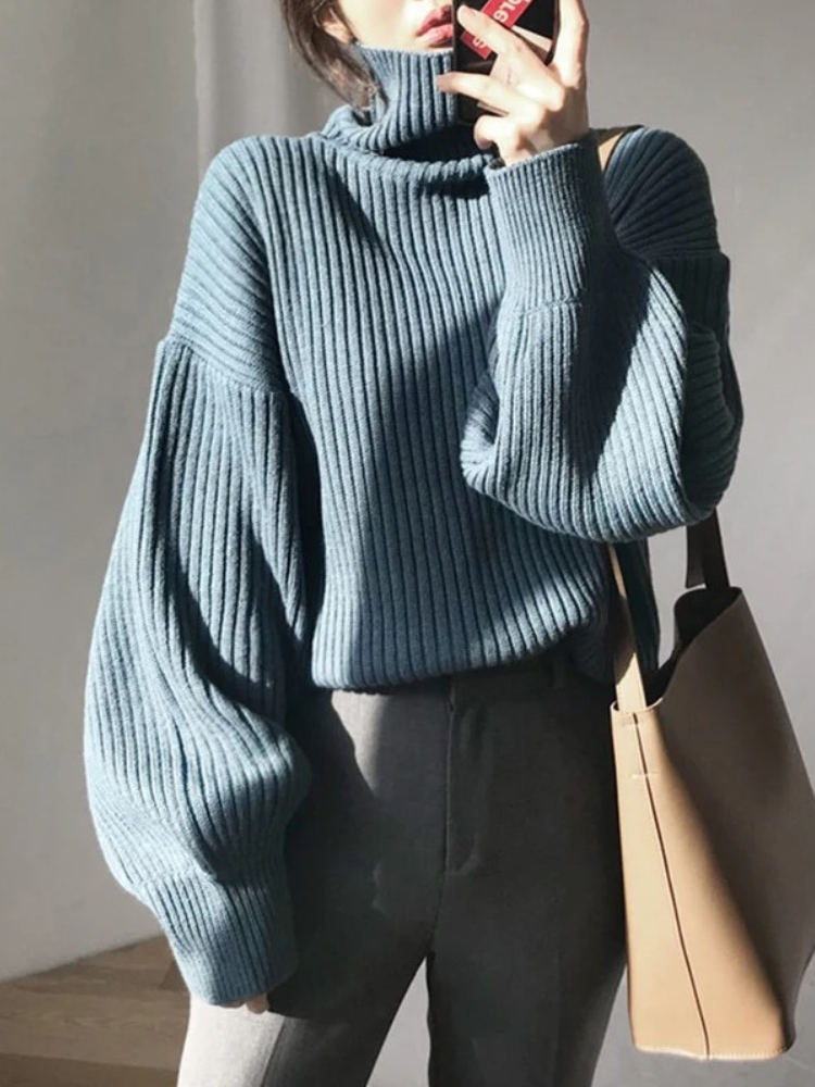Jersey de cuello alto extragrande con forro grueso para mujer | Ideal para otoño/invierno