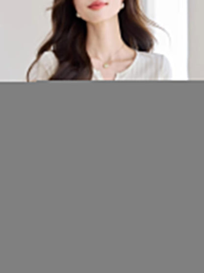 Mariah Elegant Crew Neck Textured Button Top