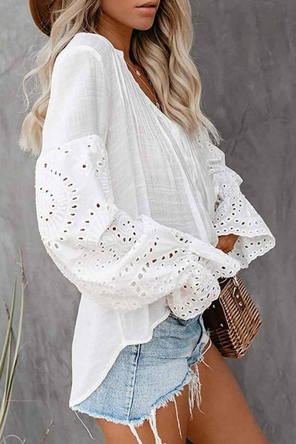 V-Neck Single Breasted Loose Flared Long Sleeves Tops