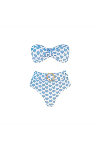 Conjunto de bikini con falda y estampado de corazones para vacaciones