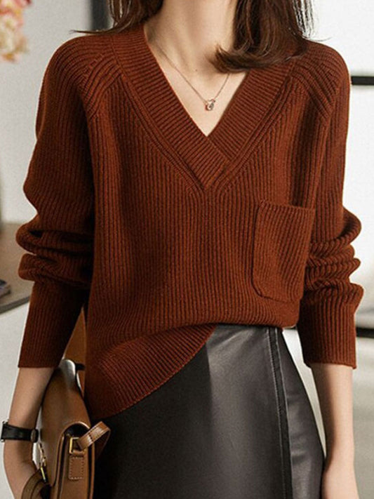 Maria Loose V-Neck Solid Color Knitted Top