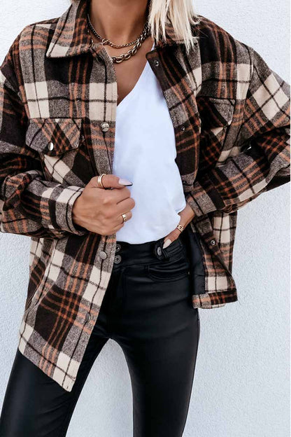 Casual Loose Retro Plaid Stitching Shirt Jacket(3 Colors)