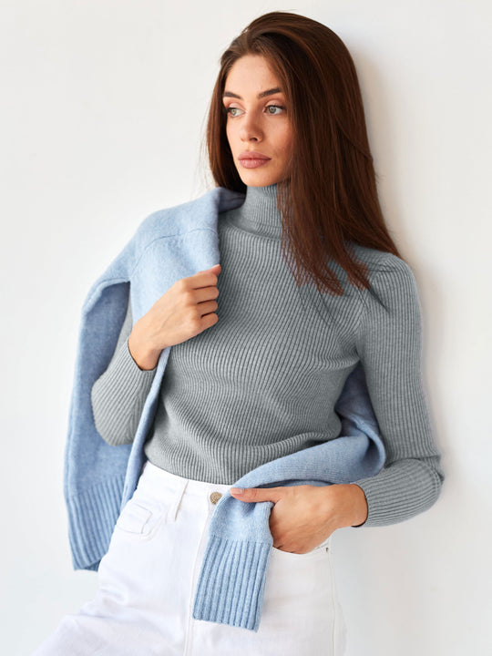 Jersey de punto de cuello alto ajustado para mujer | Ideal para otoño/invierno