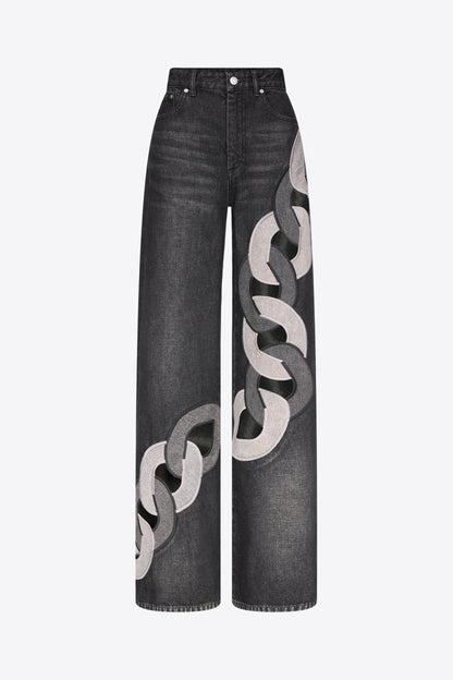Conjunto de jeans irregulares con anillo de bloqueo