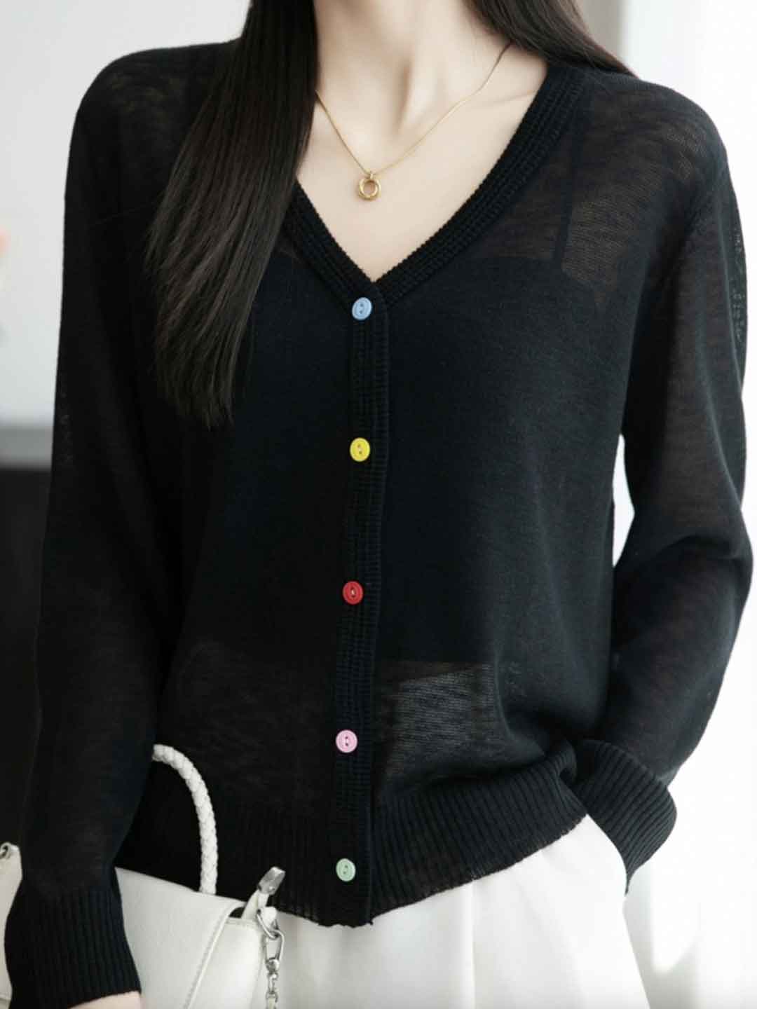 Mariah Classic V-Neck Colorful Buttons Knitted Cardigan