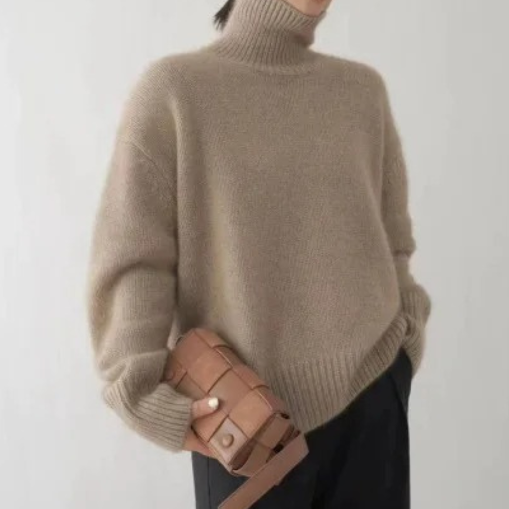 Jersey holgado de cuello alto para mujer con dobladillo y puños acanalados | Ideal para otoño/invierno