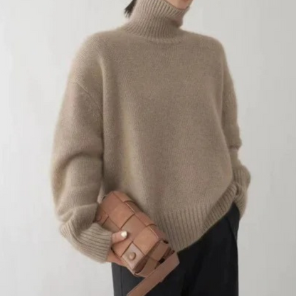Jersey holgado de cuello alto para mujer con dobladillo y puños acanalados | Ideal para otoño/invierno