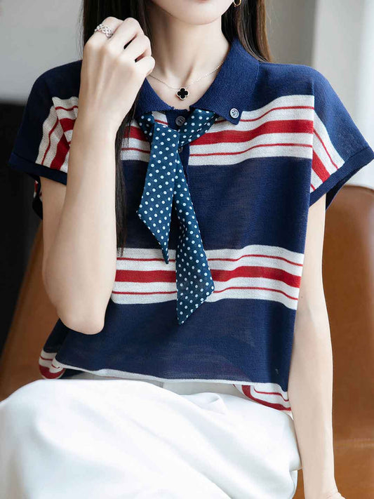 Kylie Loose Colorblock Striped Knitted Top