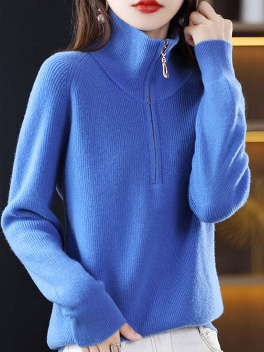 Julia Loose Pullover Zipper Knitted Coat-Blue