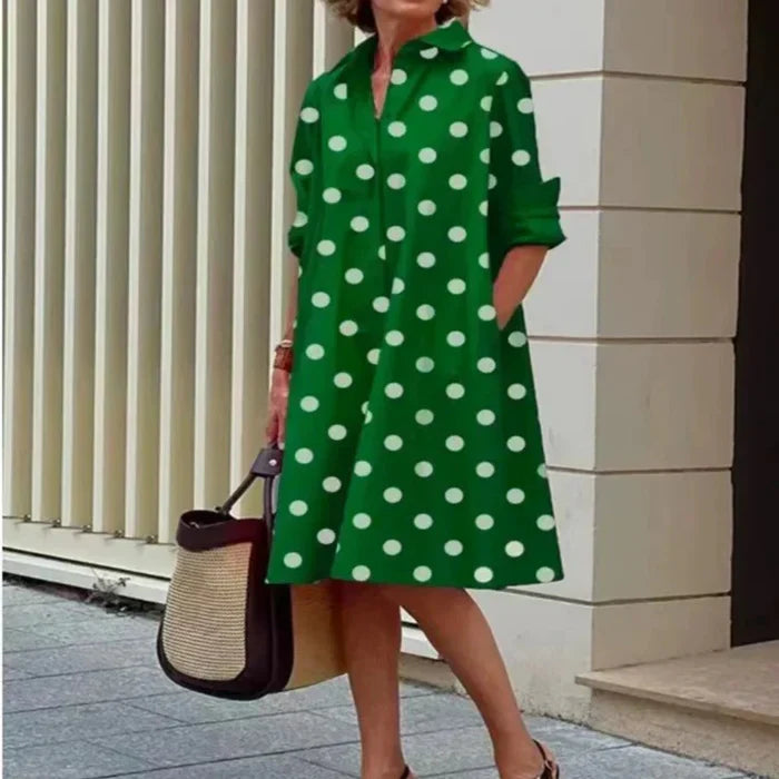 Women's Casual Turn Up Collar Midi Dress with Floral Print | Ideal for Spring/Summer