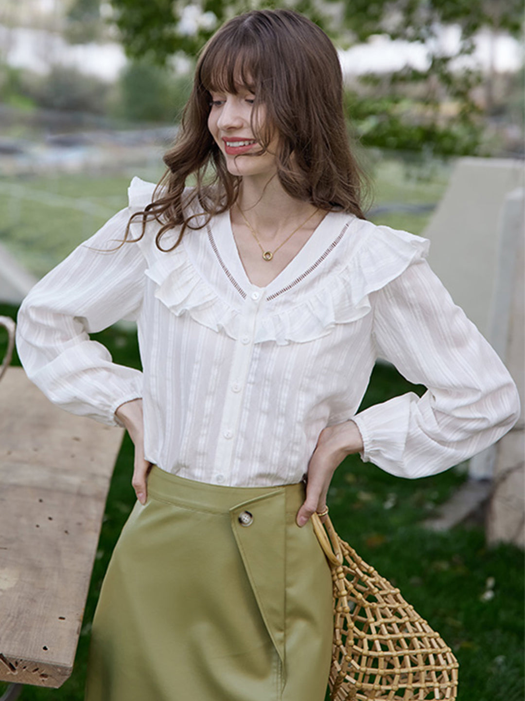 Roselili Delicate Lace V-Neck Blouse