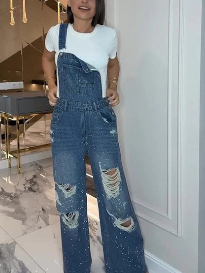 Ripped Denim Overalls