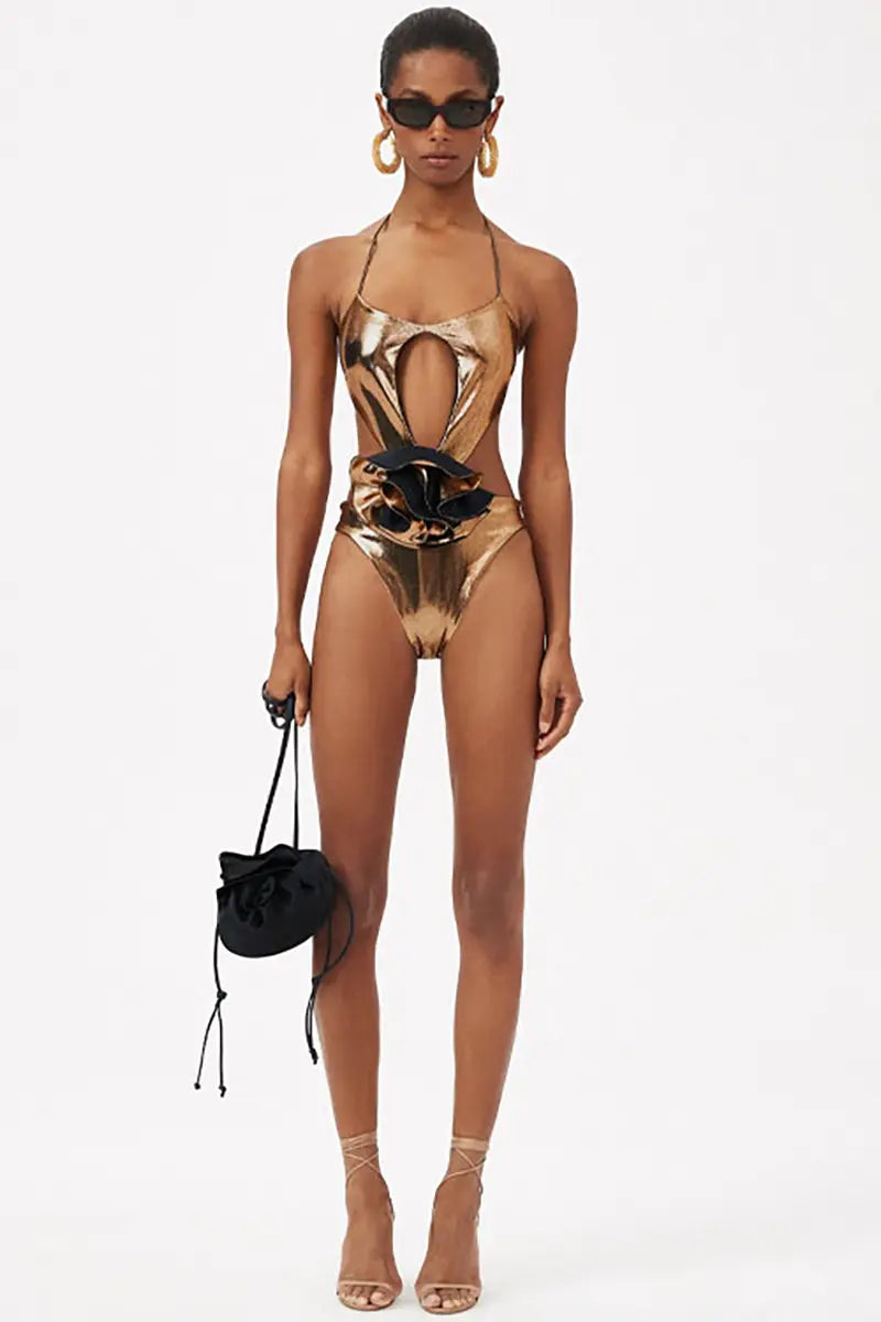 Conjunto de traje de baño con recorte floral