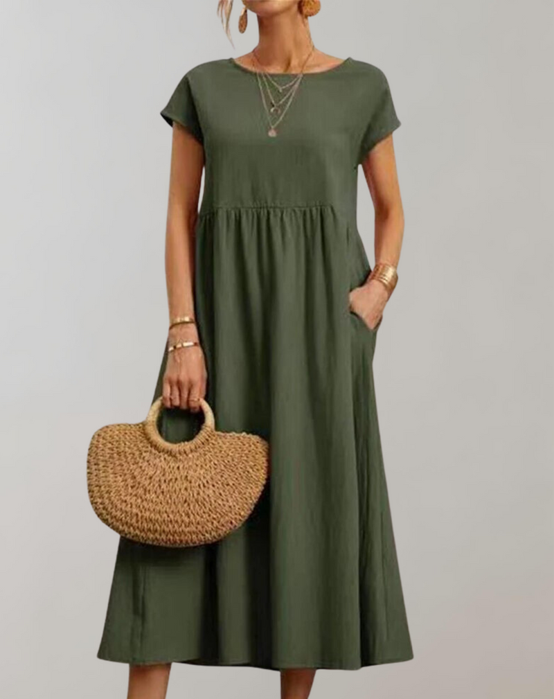 Women’s Easy to Wear Oval Neck Midi Dress with Pocket | Ideal for Spring/Summer