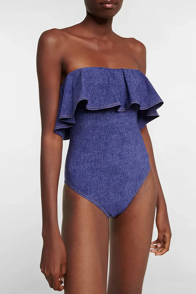 Conjunto de traje de baño de una pieza con bandeau de mezclilla