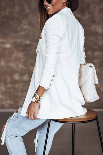 Solid Color Long-Sleeved Double-Breasted Blazer (4 colors)