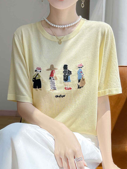 Jocelyn Loose Crew Neck Embroidered Knitted Top