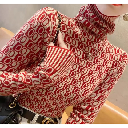 Jersey de cuello alto de jacquard, elegante y ajustado para mujer | Ideal para otoño/invierno