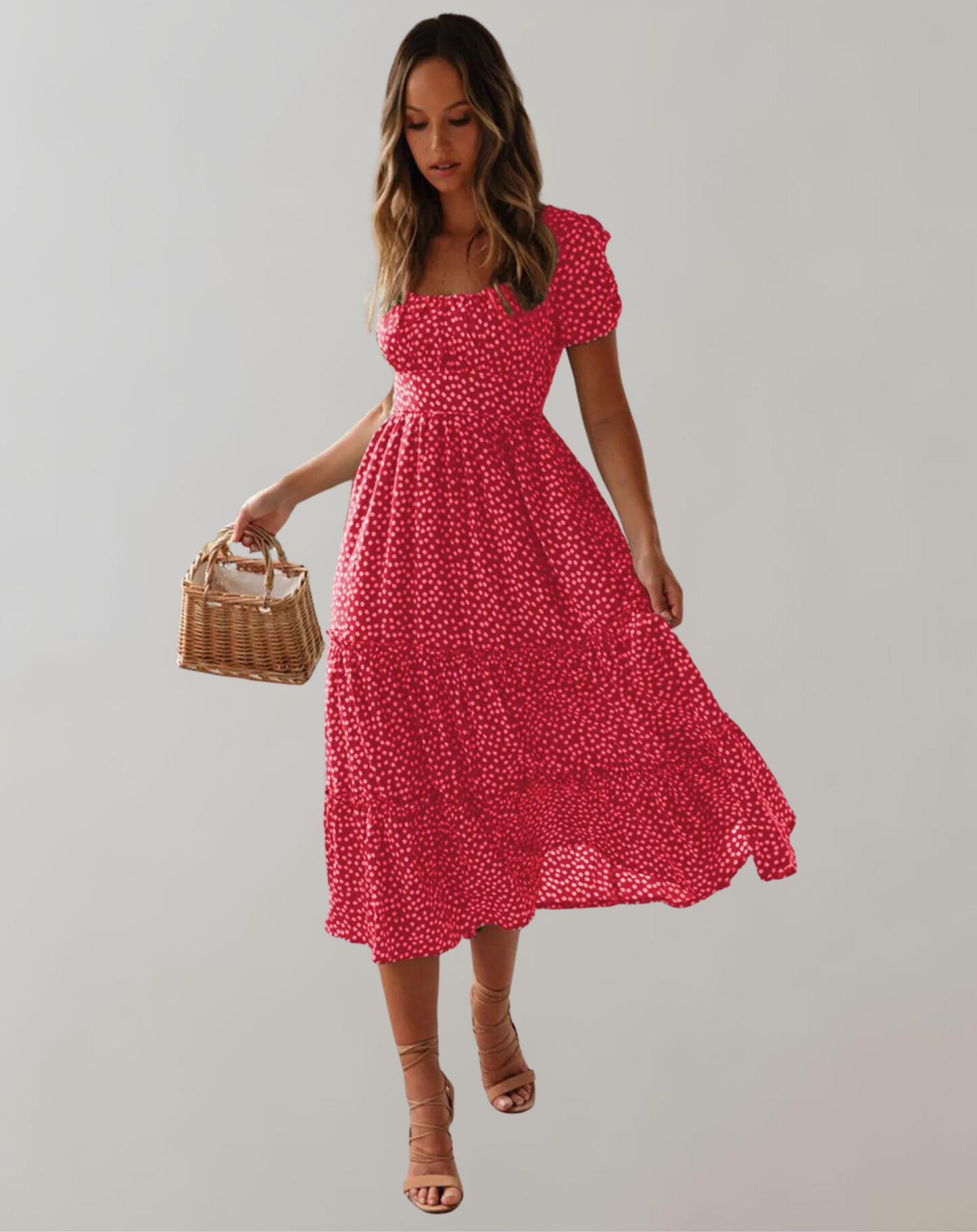Vestido clásico de verano para mujer con escote cuadrado y estampado floral | Ideal para primavera/verano