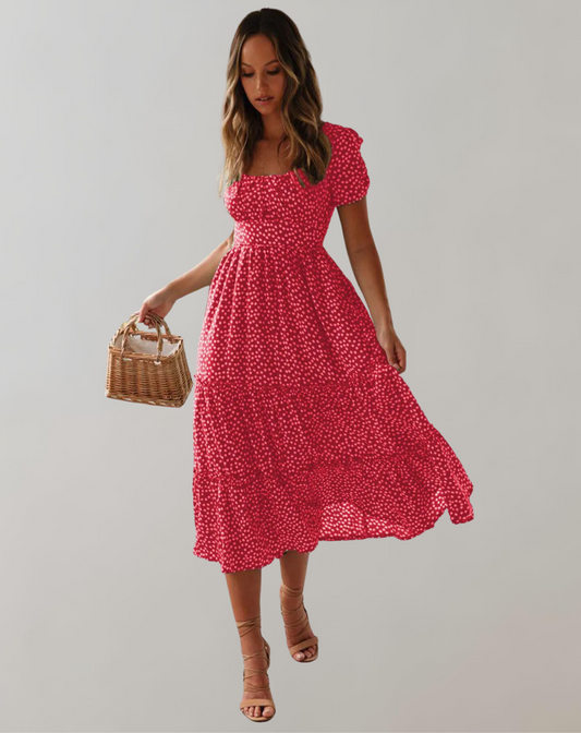 Vestido clásico de verano para mujer con escote cuadrado y estampado floral | Ideal para primavera/verano