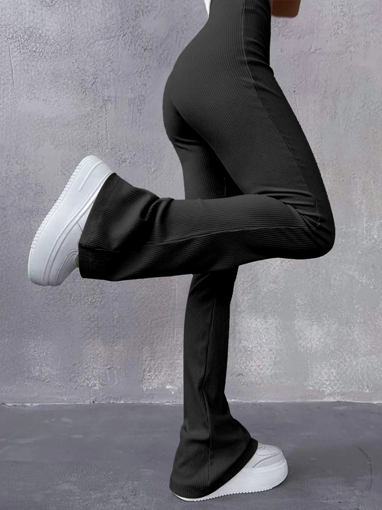 Women's Stretchy High Waisted Ribbed Flared Pants | Great for All Seasons