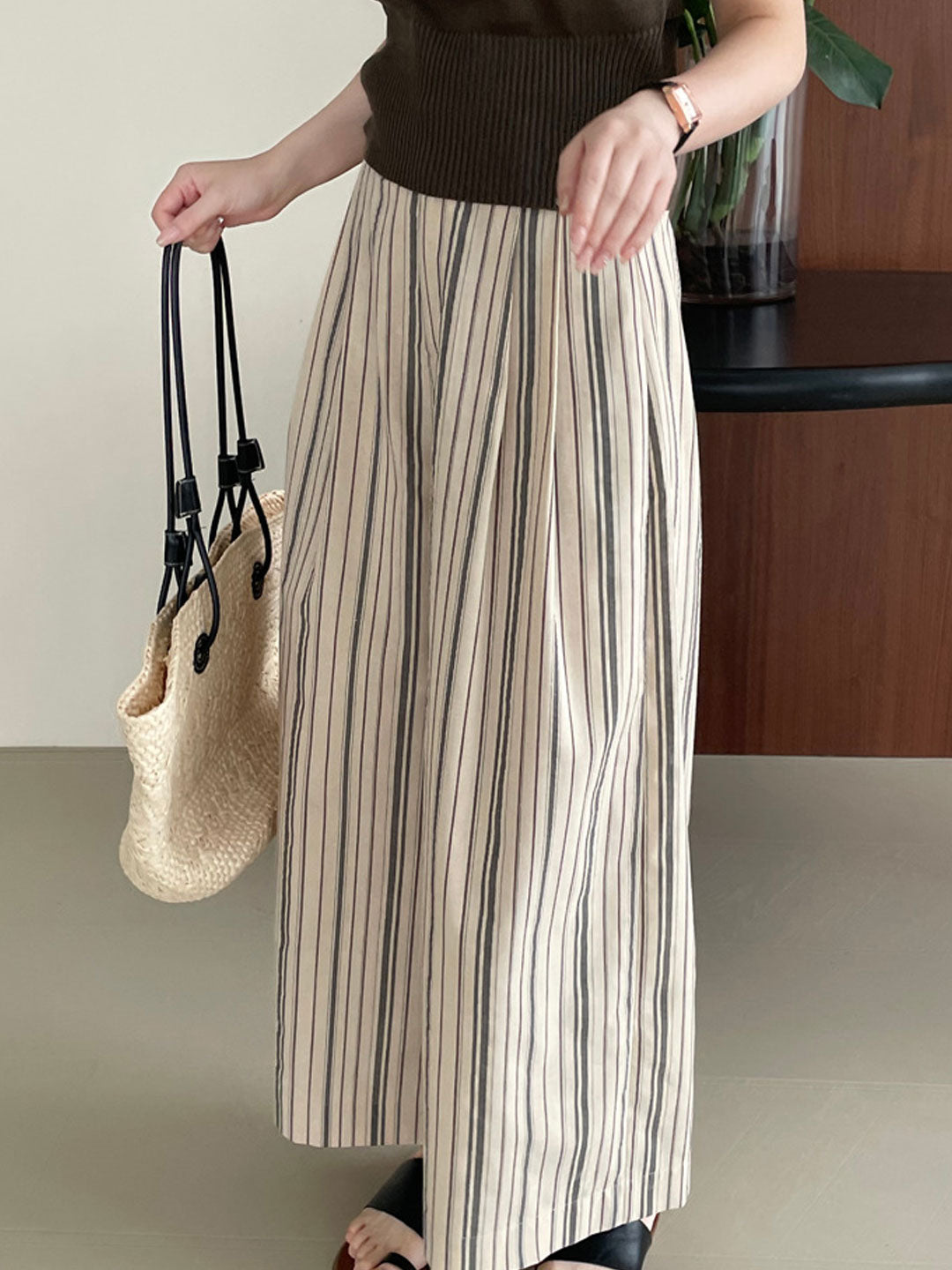 Evelyn Casual Striped Wide Pants