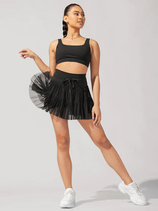 Culottes Sports Pocket Mesh High Waist Skirts