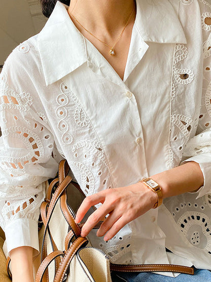 Jocelyn Loose Lapel Lantern Sleeve Embroidered Shirt