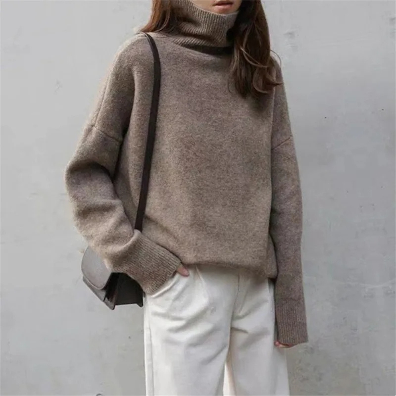 Jersey de cuello alto de punto suave y extragrande para mujer | Ideal para otoño/invierno