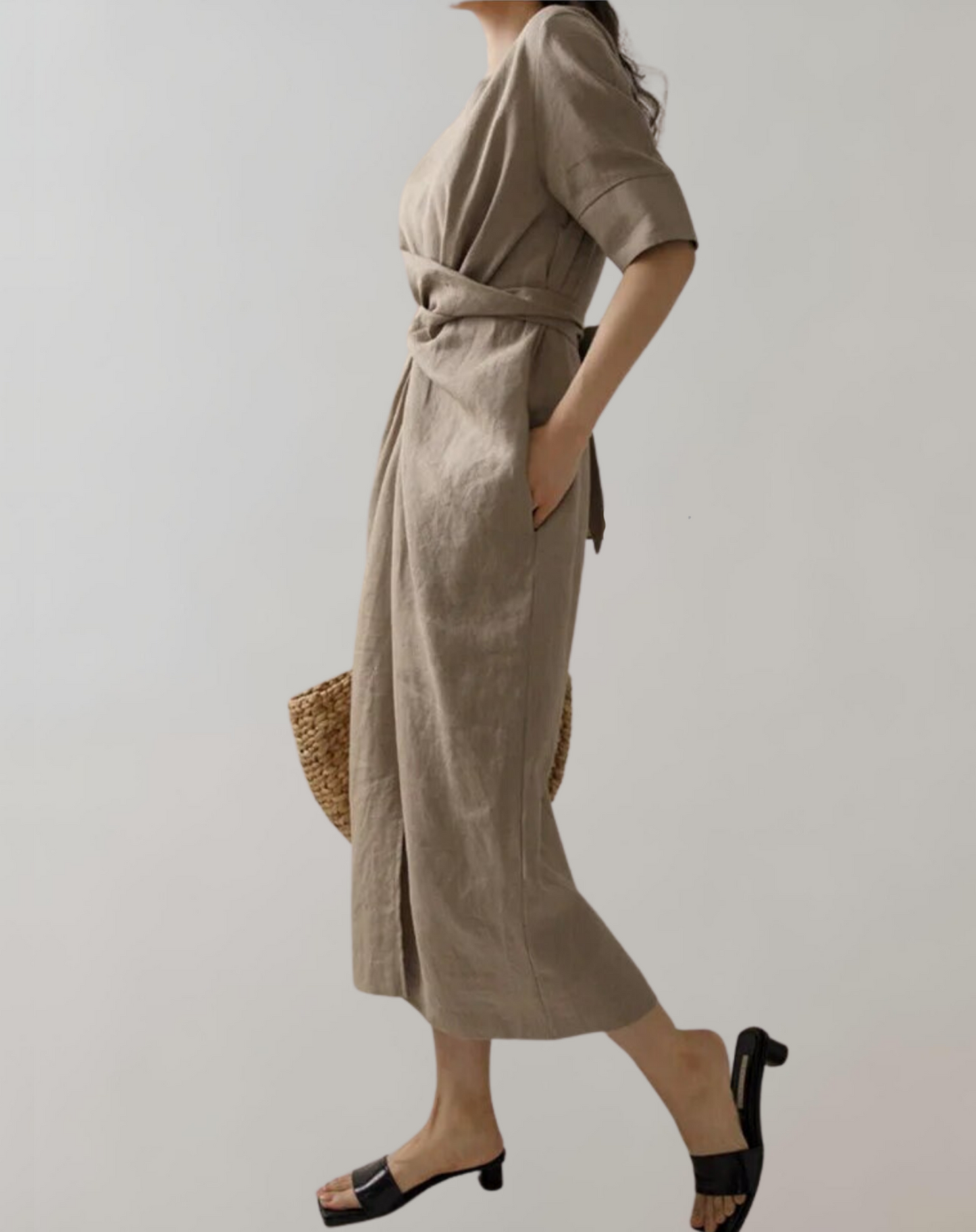 Vestido de mujer con cintura anudada y bolsillos | Ideal para primavera/verano