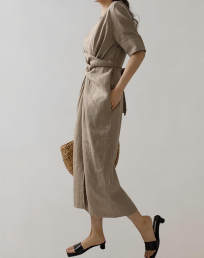 Vestido de mujer con cintura anudada y bolsillos | Ideal para primavera/verano