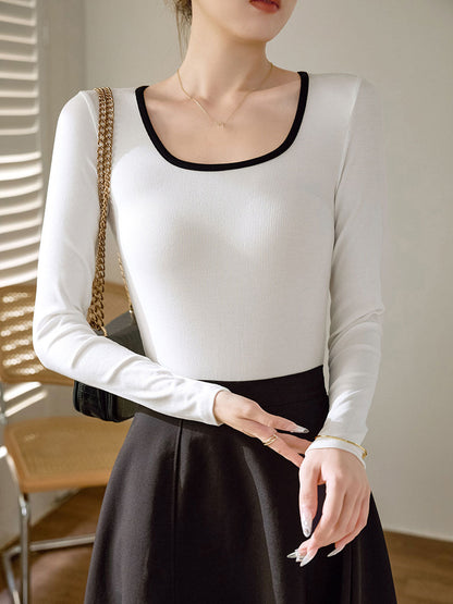 Sarah Classic Square Collar Contrasting Color Slim Top