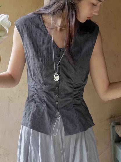 Sophie Slim V-Neck Solid Color Waisted Shirt