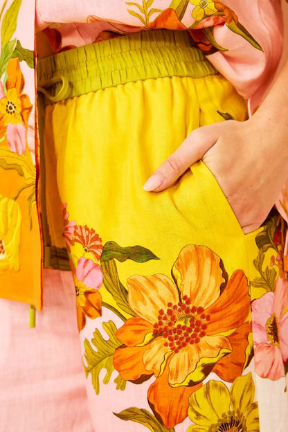 Conjunto de pantalones anchos con bolsillos y cintura elástica con estampado único