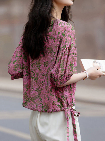 Madison Loose Crew Neck Latern Sleeve Drawstring Top