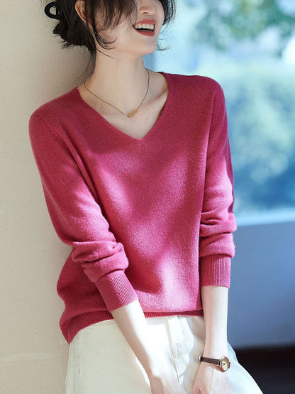 Kaitlyn Casual V-Neck Solid Color Knitted Sweater