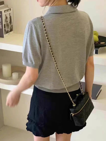 Maria Elegant Polo Collar Knitted Top