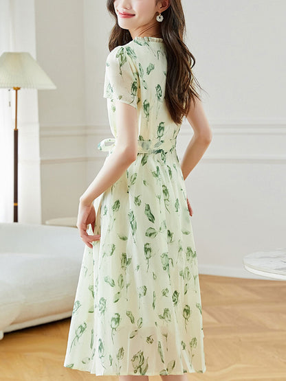 Payton Loose Printed Tie Chiffon Dress