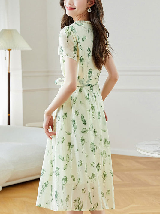 Payton Loose Printed Tie Chiffon Dress