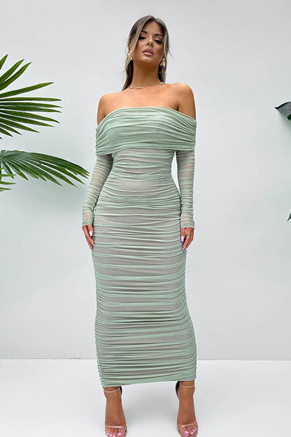 Mesh Raglan Sleeve Slim Fit Pencil Dress