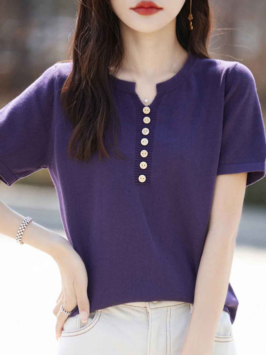 Julia Crew Neck Solid Color Knitted Top-Yellow