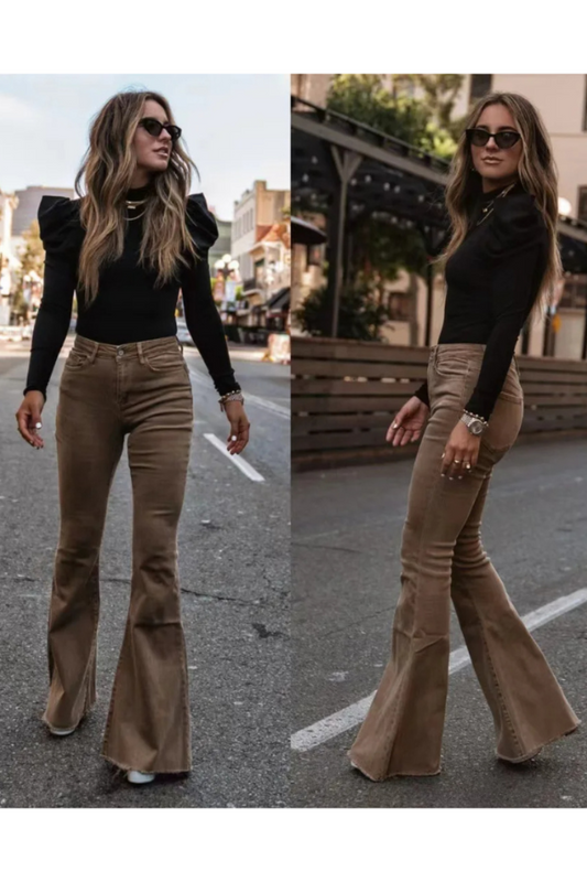 Women's Vintage High Waisted Corduroy Flared Jeans | Great for All Seasons