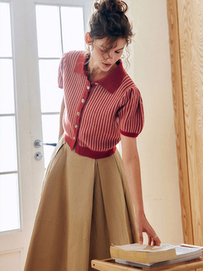 Madison Vintage Diamond Cropped Knitted Cotton Top