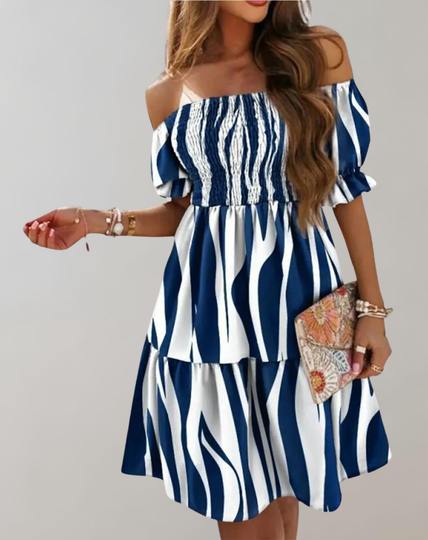 Women's White Beach Dress with Slash Neck Design for Summer