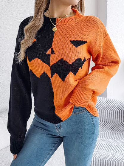 Suéter de cuello redondo y manga larga con estampado de fantasmas 